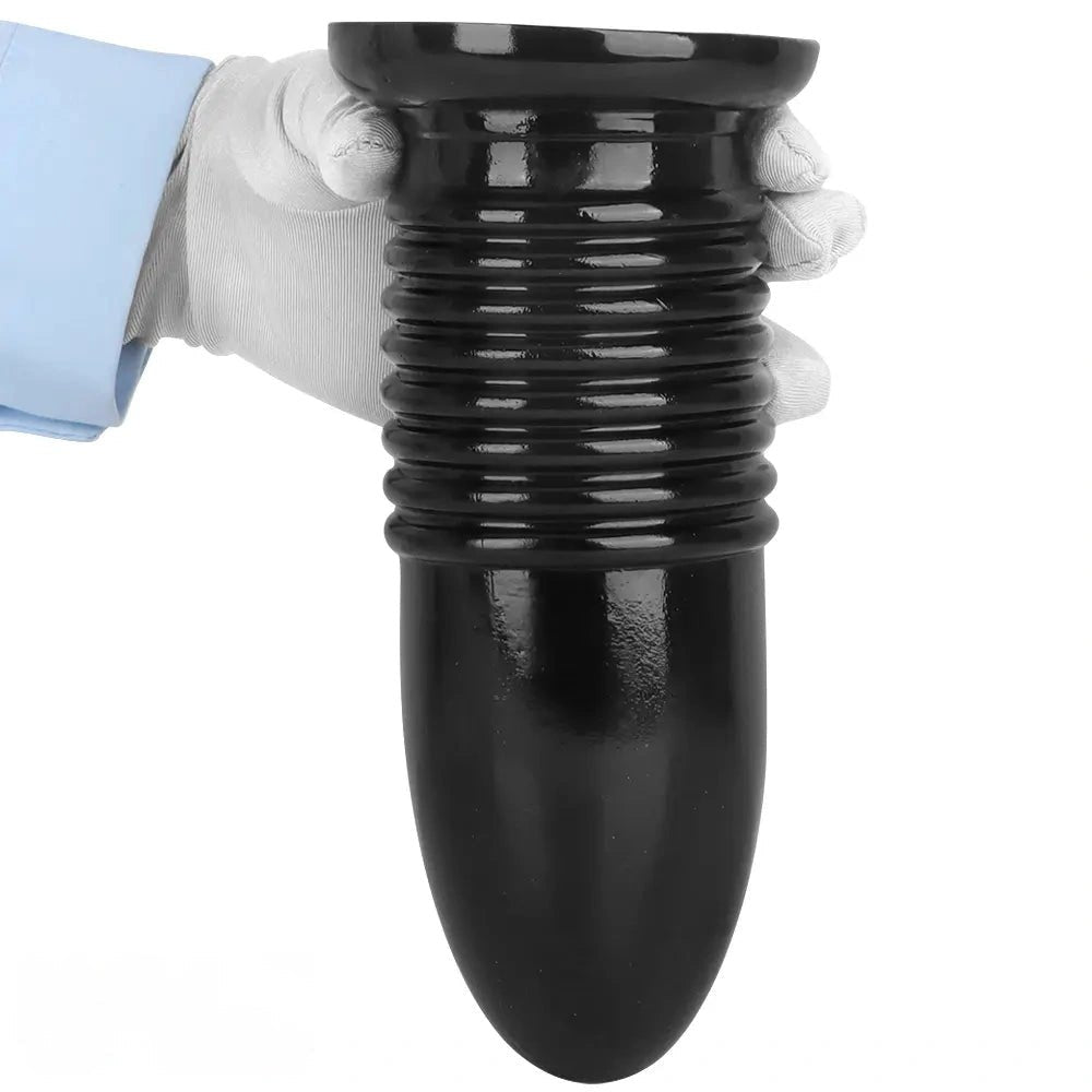Black ribbed PVC anal plug with suction cup base, photo 10