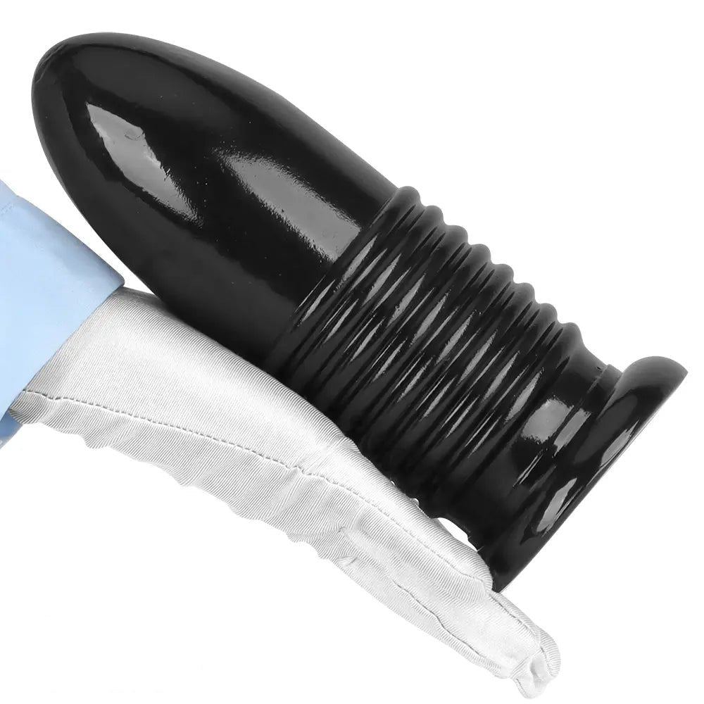 Black ribbed PVC anal plug with suction cup base, photo 11