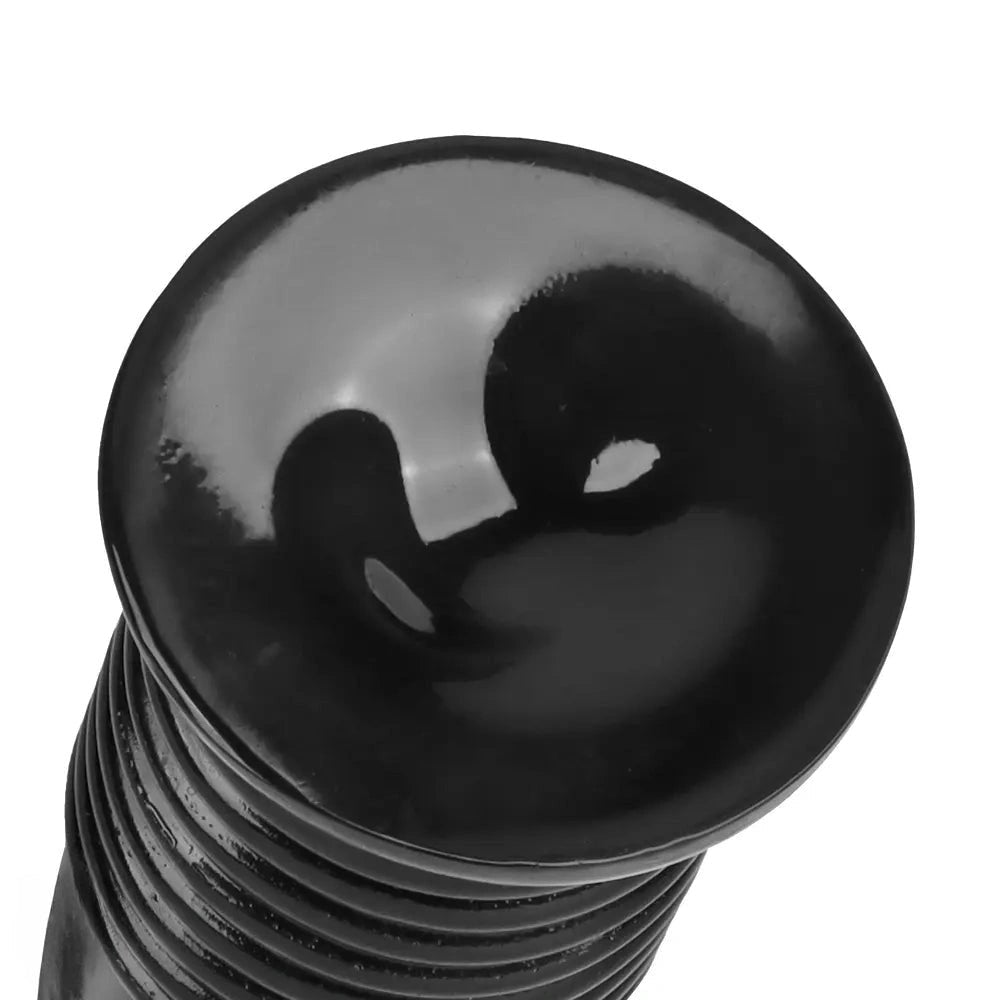 Black ribbed PVC anal plug with suction cup base, photo 13