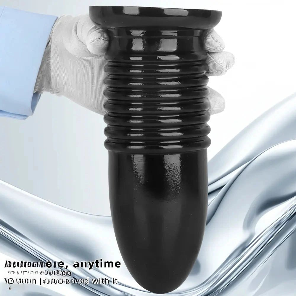 Black ribbed PVC anal plug with suction cup base, photo 4