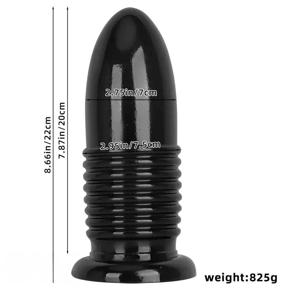 Black ribbed PVC anal plug with suction cup base, photo 8