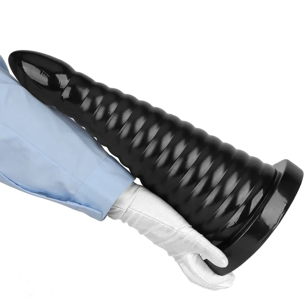 Black ribbed pvc anal plug, photo 15