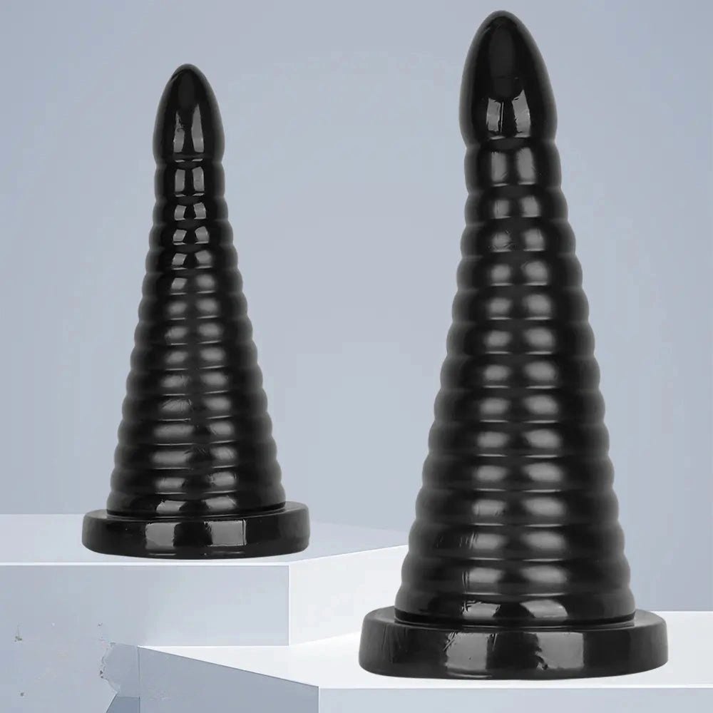 Black ribbed pvc anal plug, photo 4