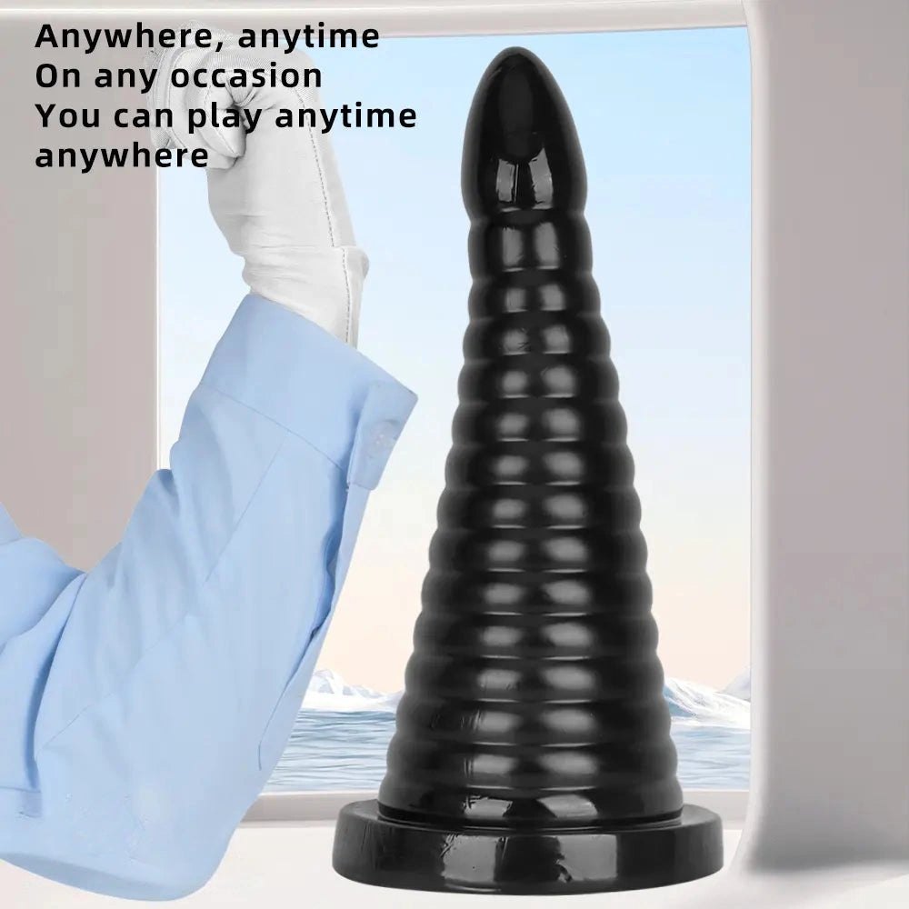 Black ribbed pvc anal plug, photo 5