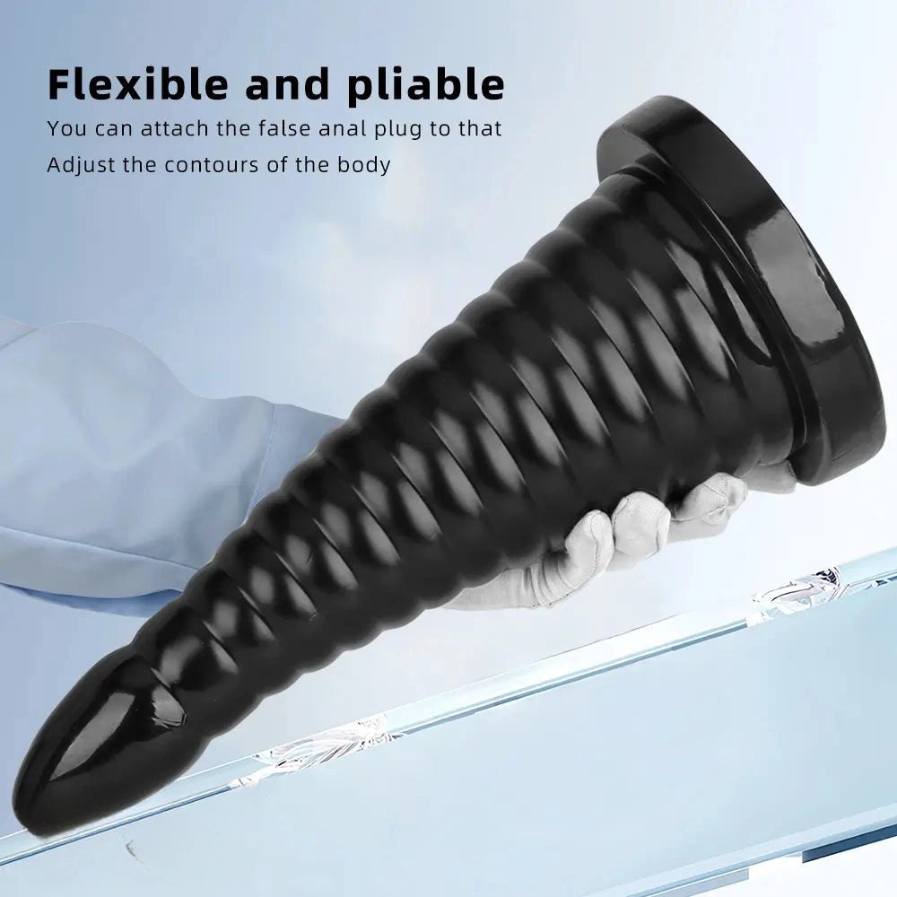 Black ribbed pvc anal plug, photo 7