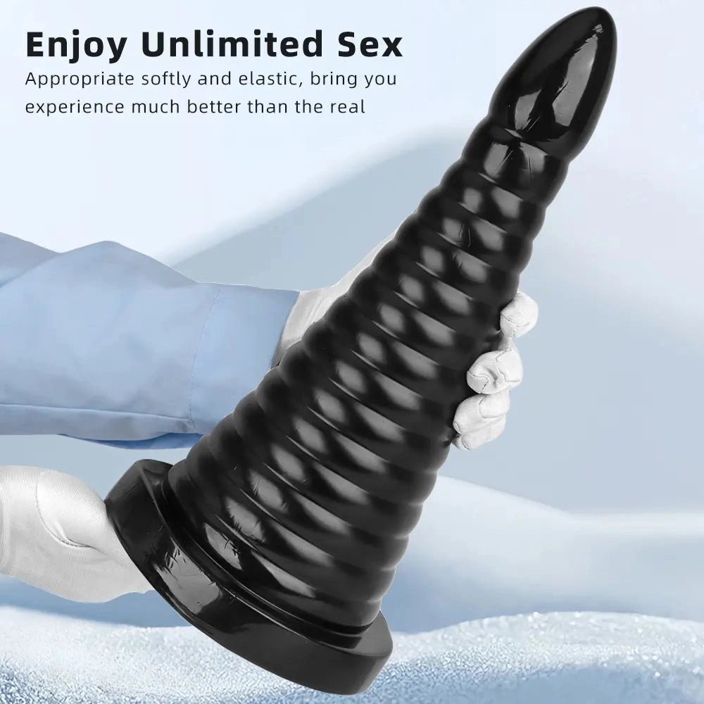 Black ribbed pvc anal plug, photo 8