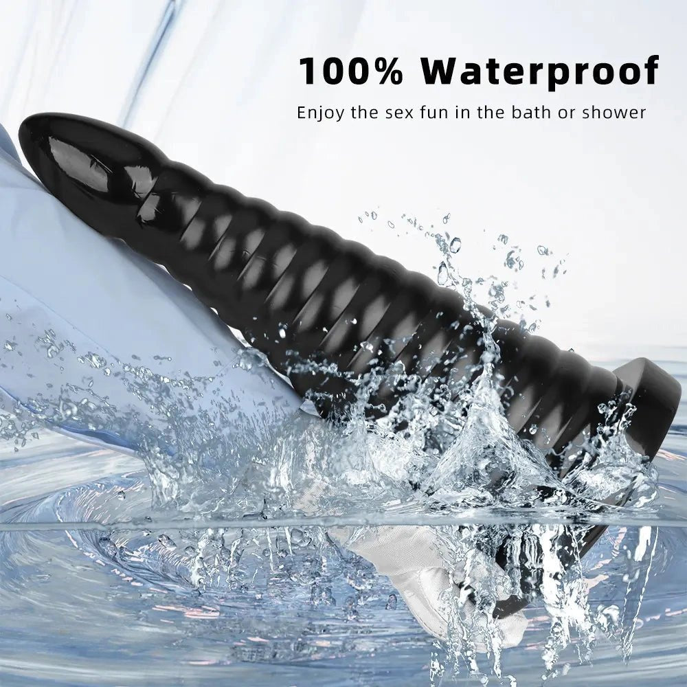 Black ribbed pvc anal plug, photo 9