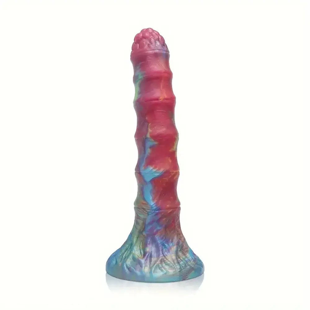 Teal and red tie-dye ribbed suction cup dildo, photo 1