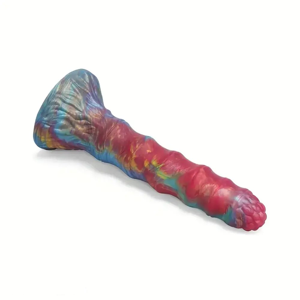 Teal and red tie-dye ribbed suction cup dildo, photo 2