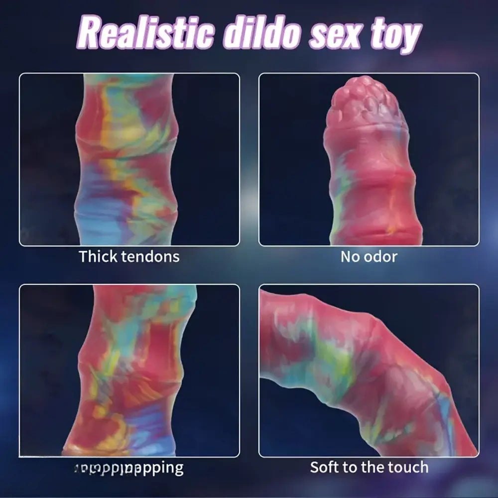 Teal and red tie-dye ribbed suction cup dildo, photo 5