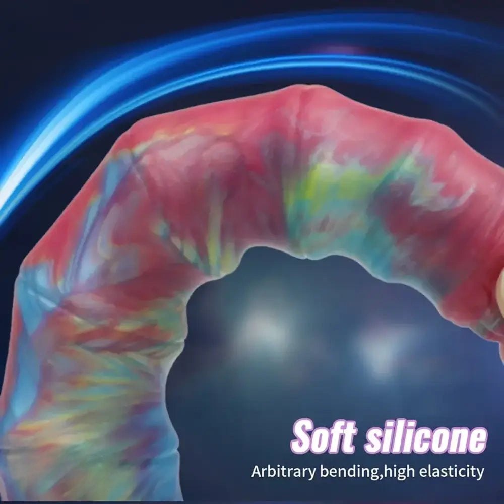 Teal and red tie-dye ribbed suction cup dildo, photo 7