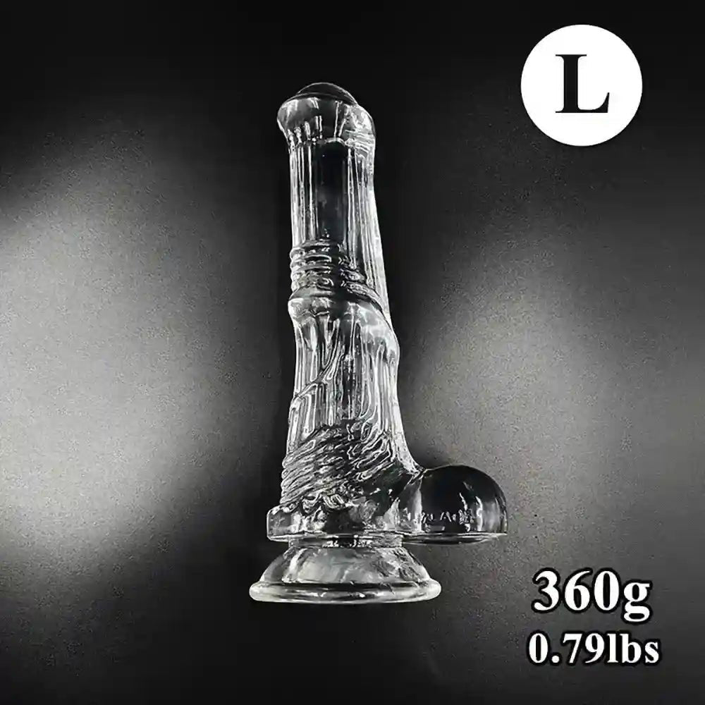 Clear ribbed realistic dildo with flared head in four sizes