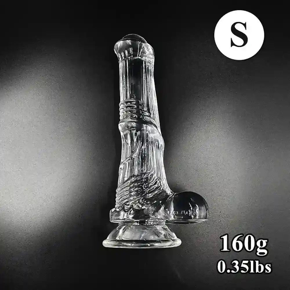 Clear ribbed realistic dildo with flared head in four sizes