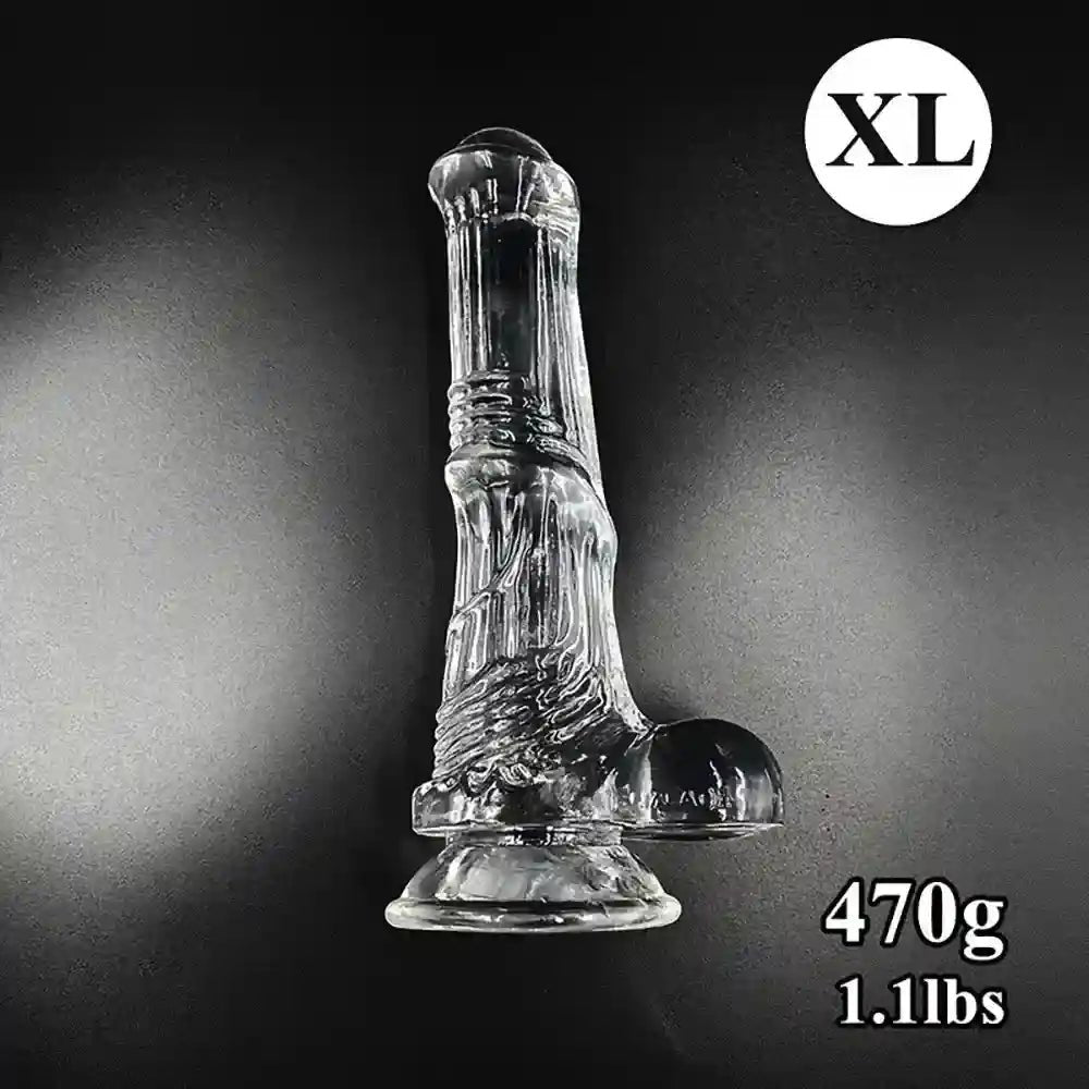 Clear ribbed realistic dildo with flared head in four sizes