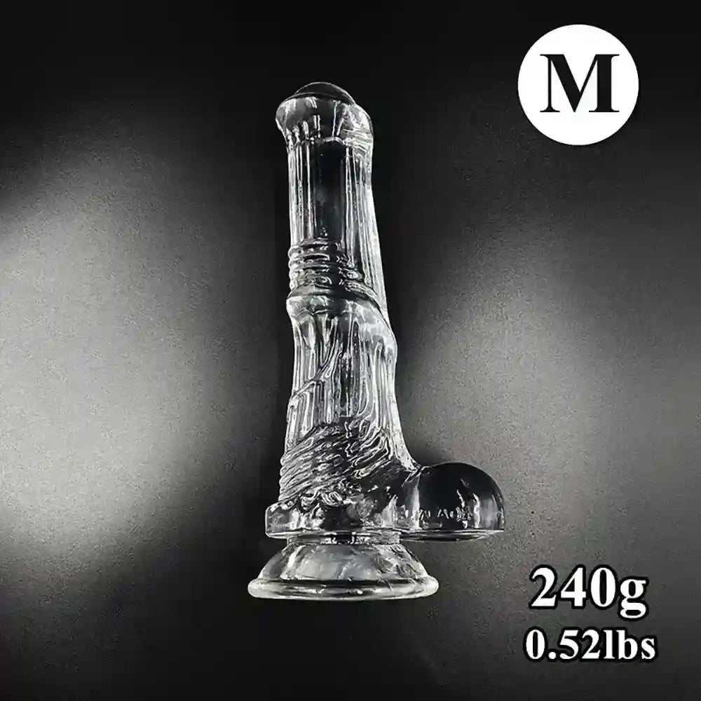 Clear ribbed realistic dildo with flared head in four sizes