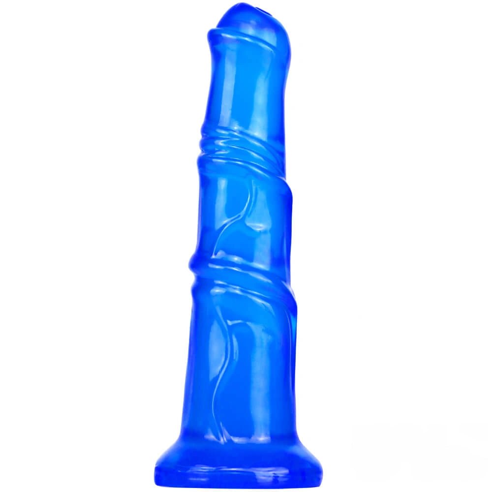 Blue ribbed pvc realistic dildo