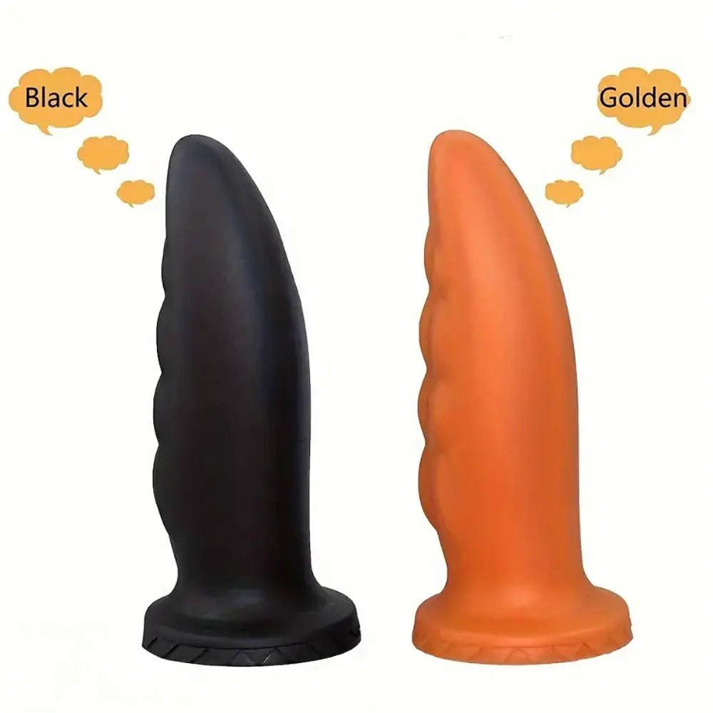 Ribbed golden silicone anal plug, photo 1