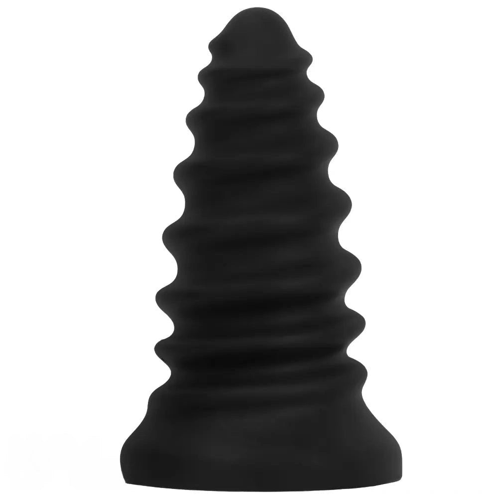 Black ribbed silicone anal plug, photo 1