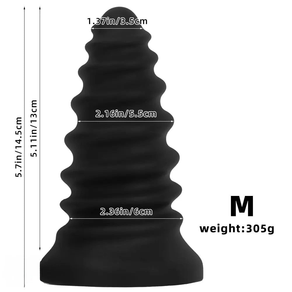 Black ribbed silicone anal plug, photo 11