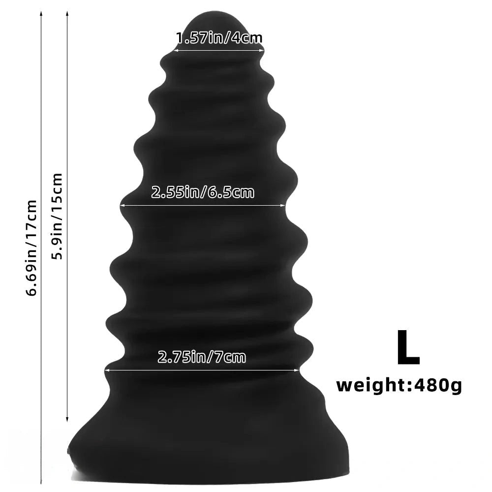 Black ribbed silicone anal plug, photo 12