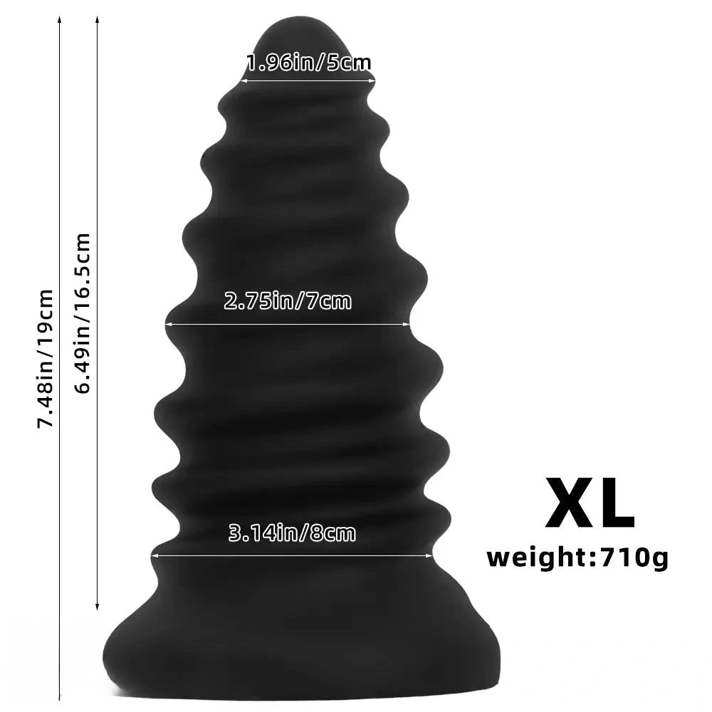 Black ribbed silicone anal plug, photo 13