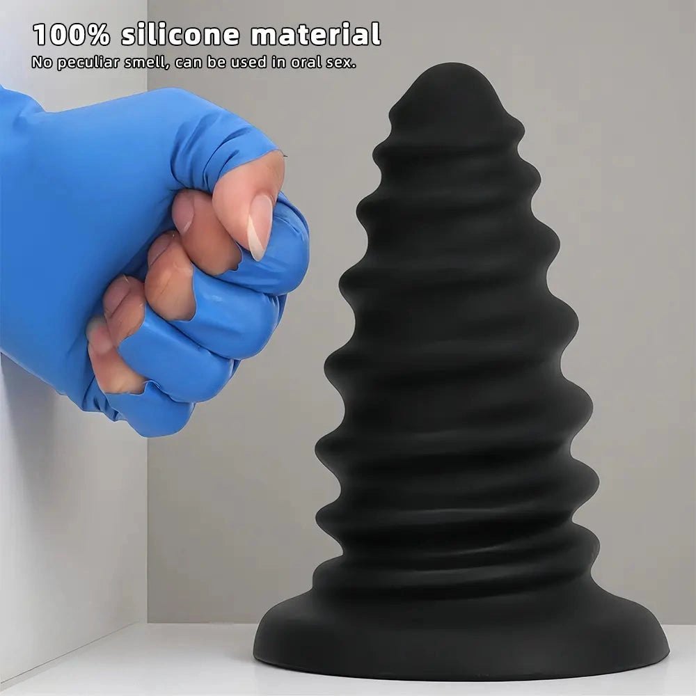 Black ribbed silicone anal plug, photo 3