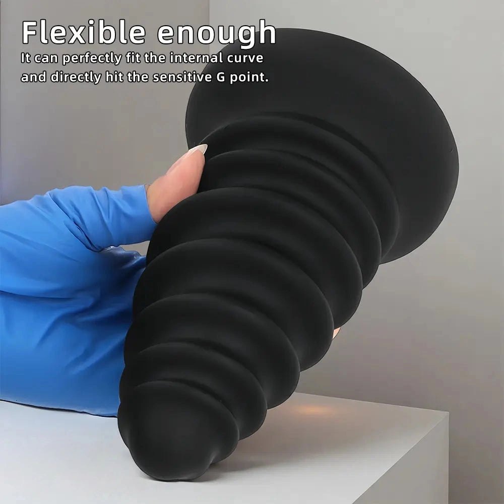 Black ribbed silicone anal plug, photo 5