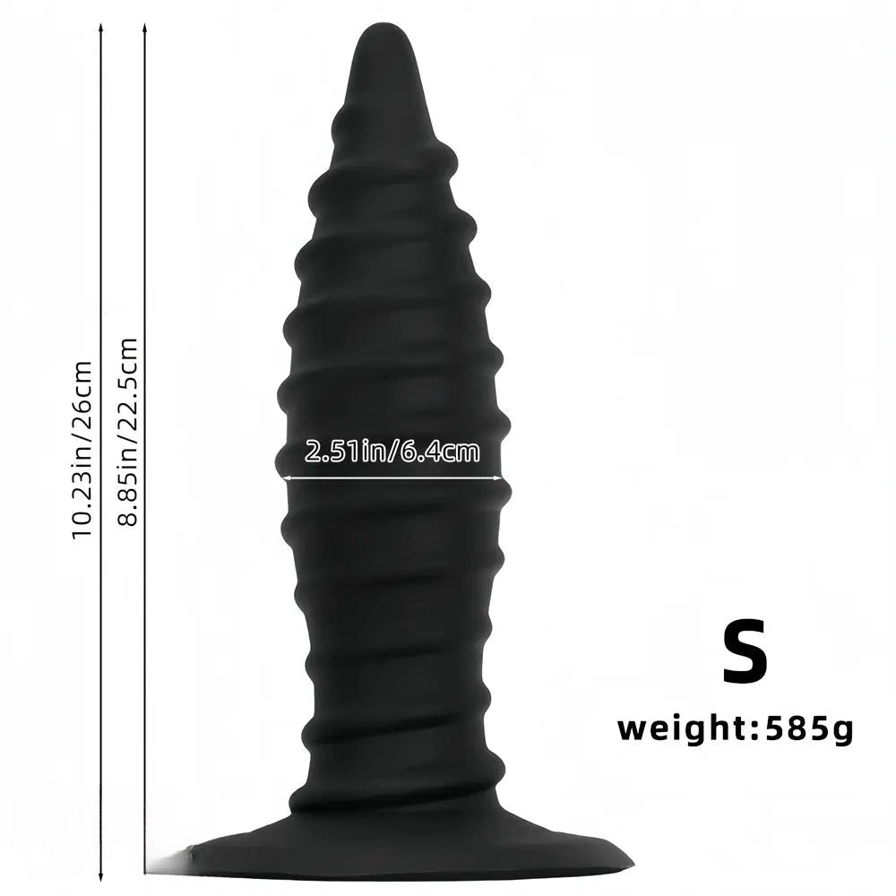 Black ribbed silicone anal plug, graduated cone shape