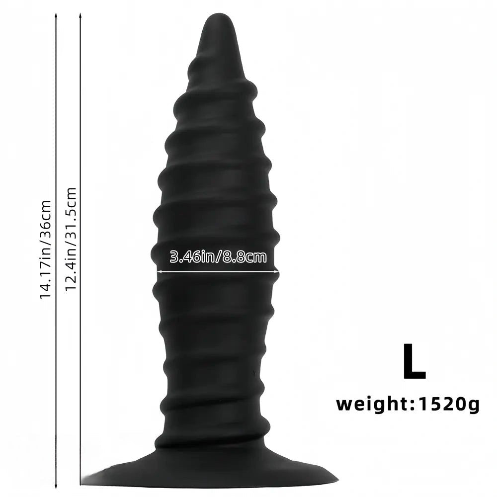 Black ribbed silicone anal plug, graduated cone shape