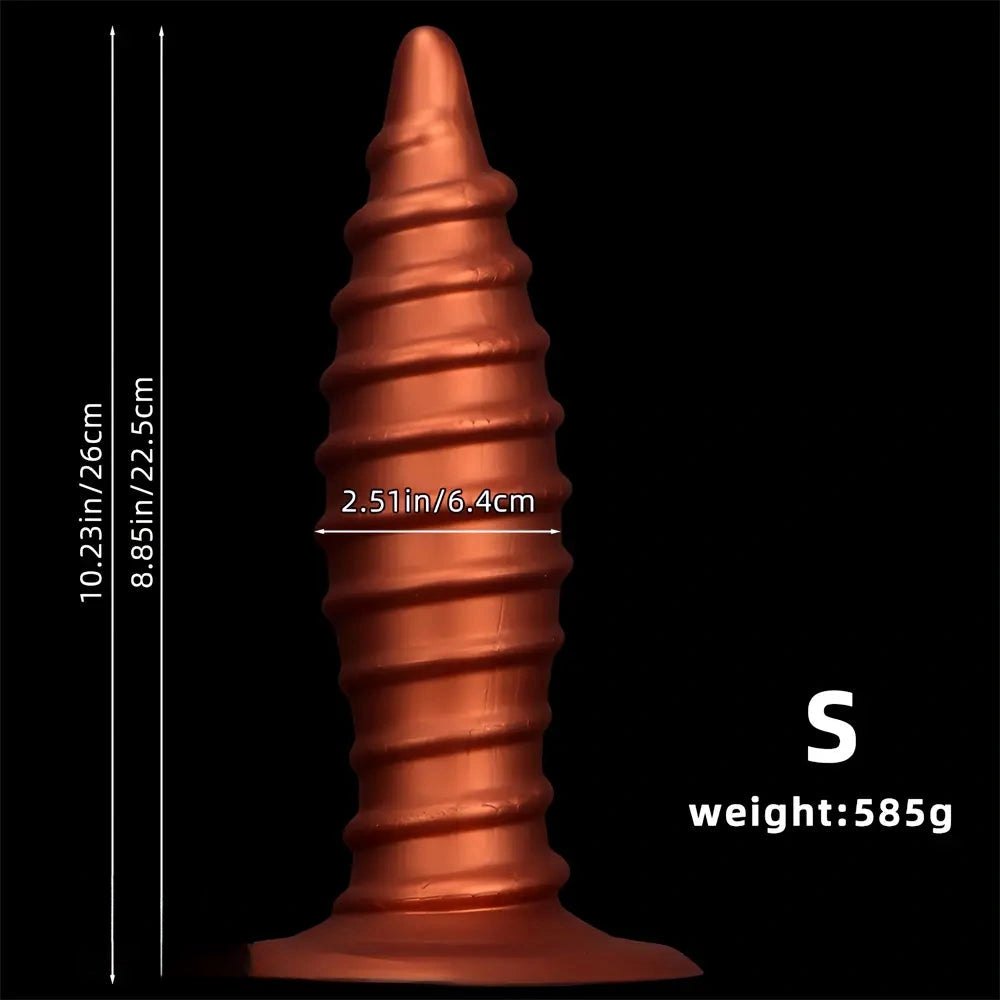 Coffee ribbed silicone anal plug, graduated cone shape