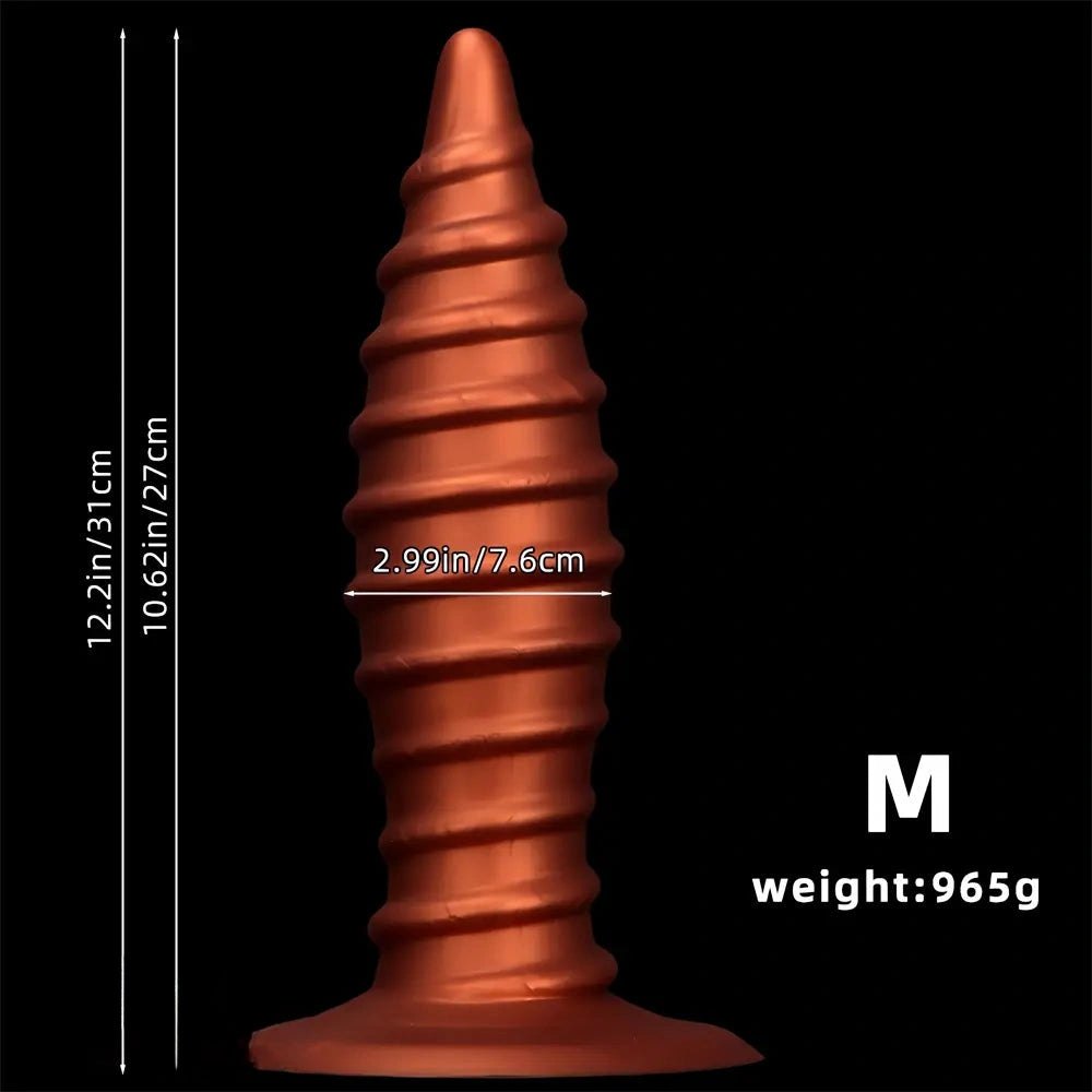 Coffee ribbed silicone anal plug, graduated cone shape