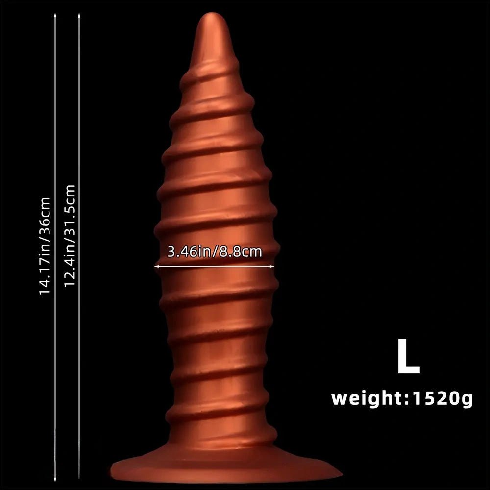 Coffee ribbed silicone anal plug, graduated cone shape