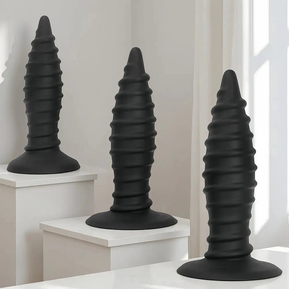 Ribbed silicone anal plug, graduated cone shape, photo 3