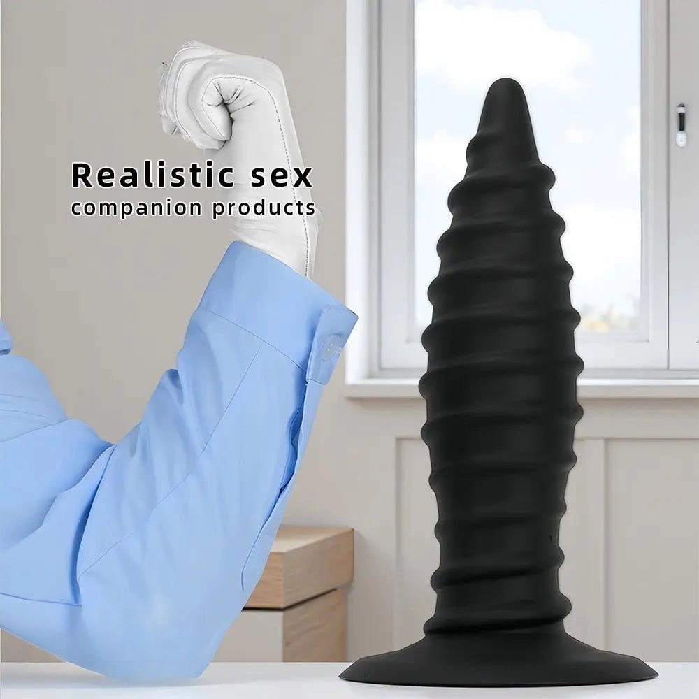 Ribbed silicone anal plug, graduated cone shape, photo 4