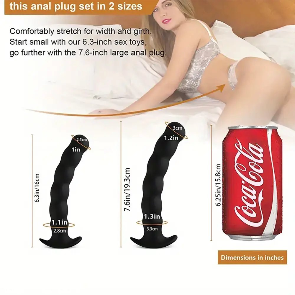 Black ribbed silicone anal plug, photo 2