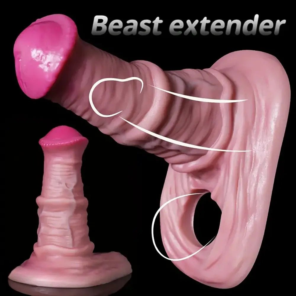 Flesh tone ribbed silicone penis sleeve, photo 7