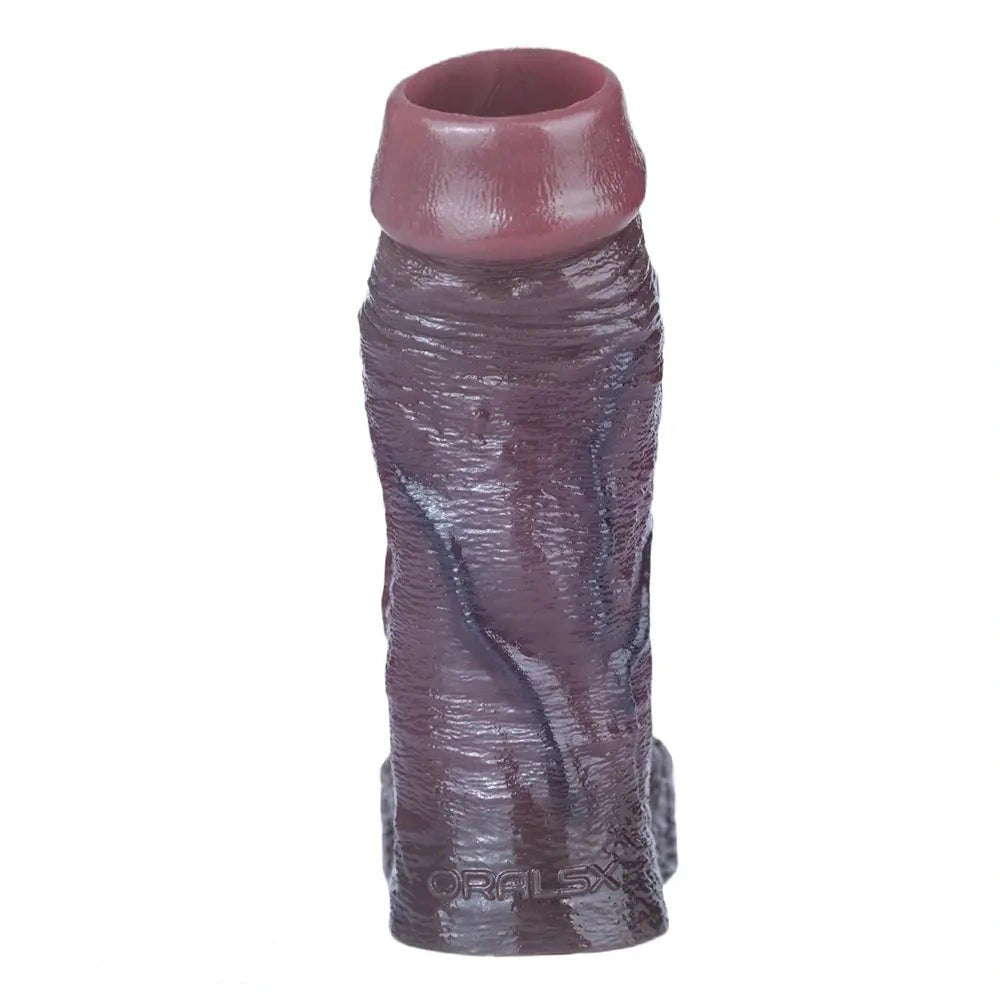 Black ribbed silicone penis extension sleeve, photo 12