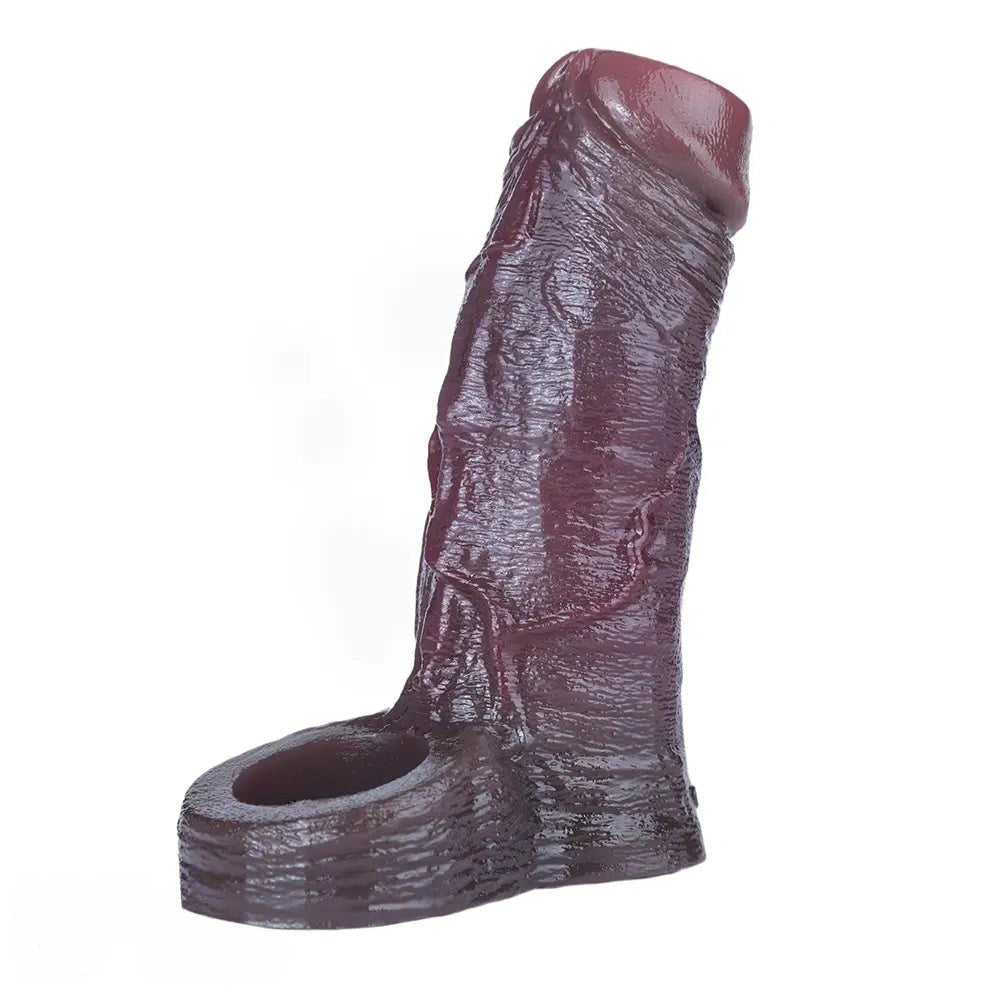 Black ribbed silicone penis extension sleeve, photo 13