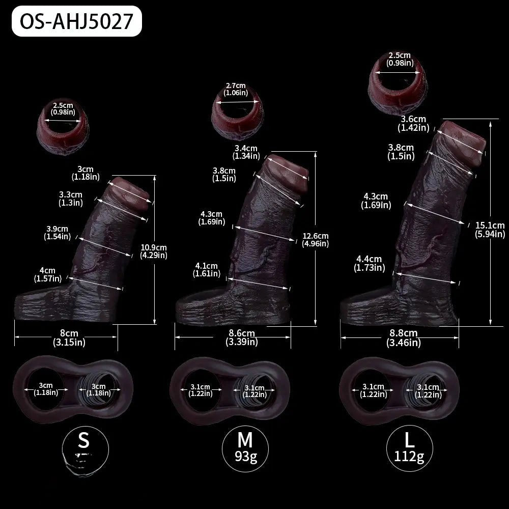 Black ribbed silicone penis extension sleeve, photo 7