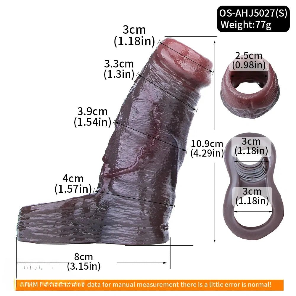 Black ribbed silicone penis extension sleeve, photo 8