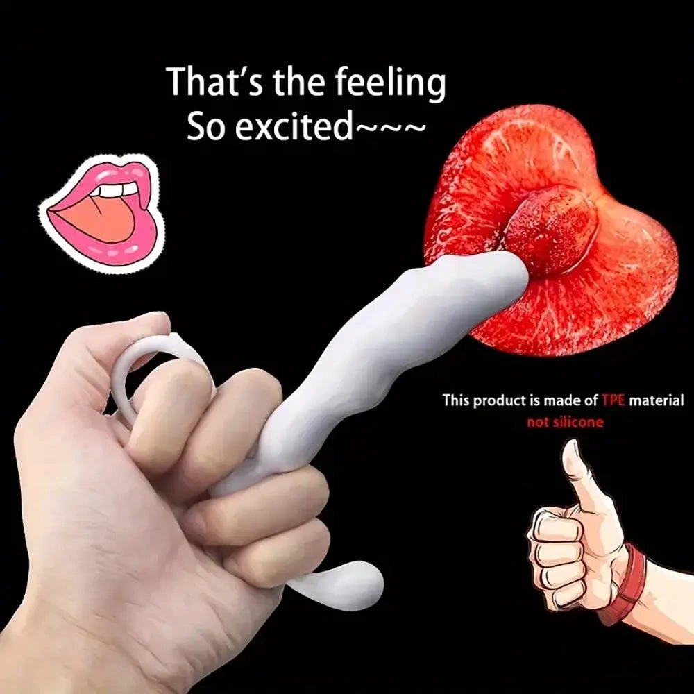 White ribbed TPE dildo with curling tail base, photo 2