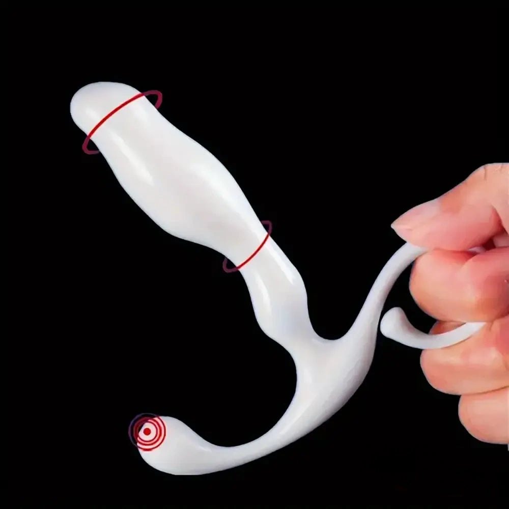 White ribbed TPE dildo with curling tail base, photo 3