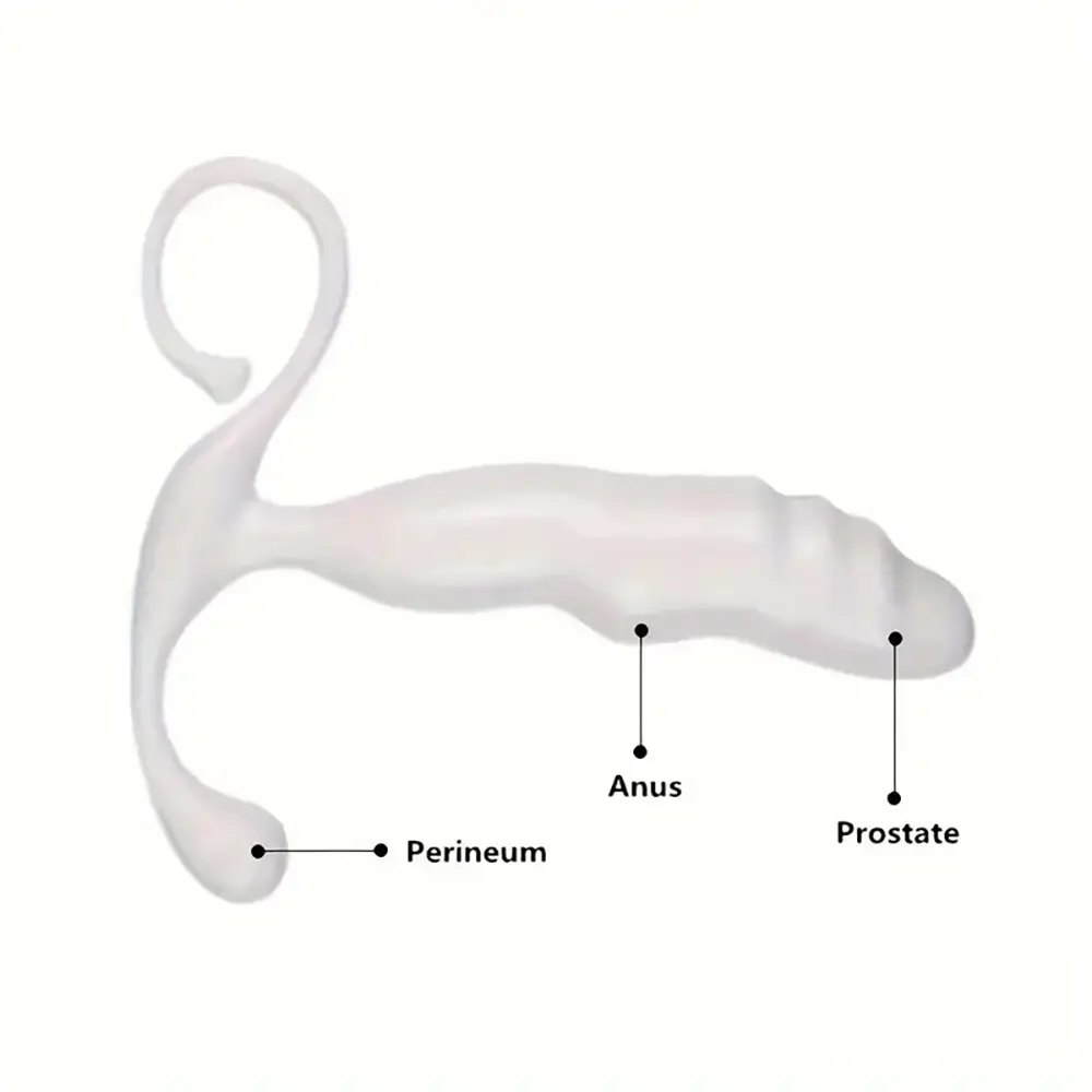 White ribbed TPE dildo with curling tail base, photo 7