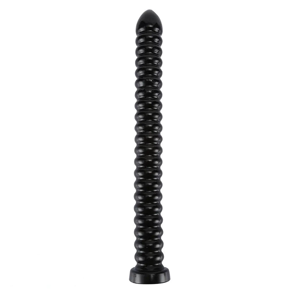 Black ribbed pvc spiral dildo