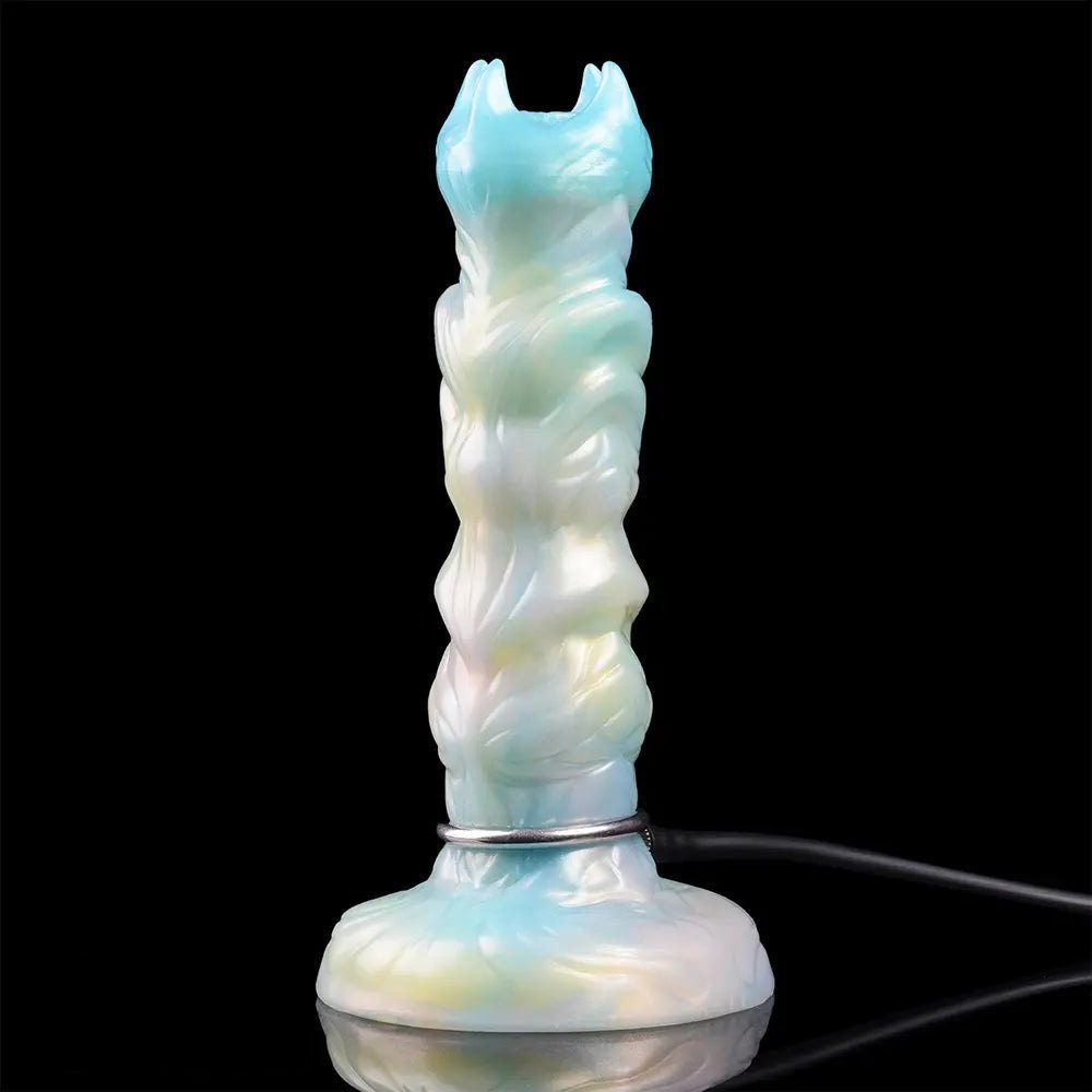 Ribbed iridescent fantasy dildo with spiked crown tip and suction cup base, photo 10