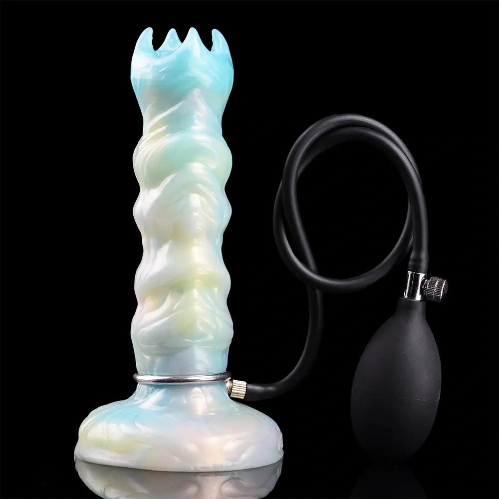 Ribbed iridescent fantasy dildo with spiked crown tip and suction cup base, photo 11