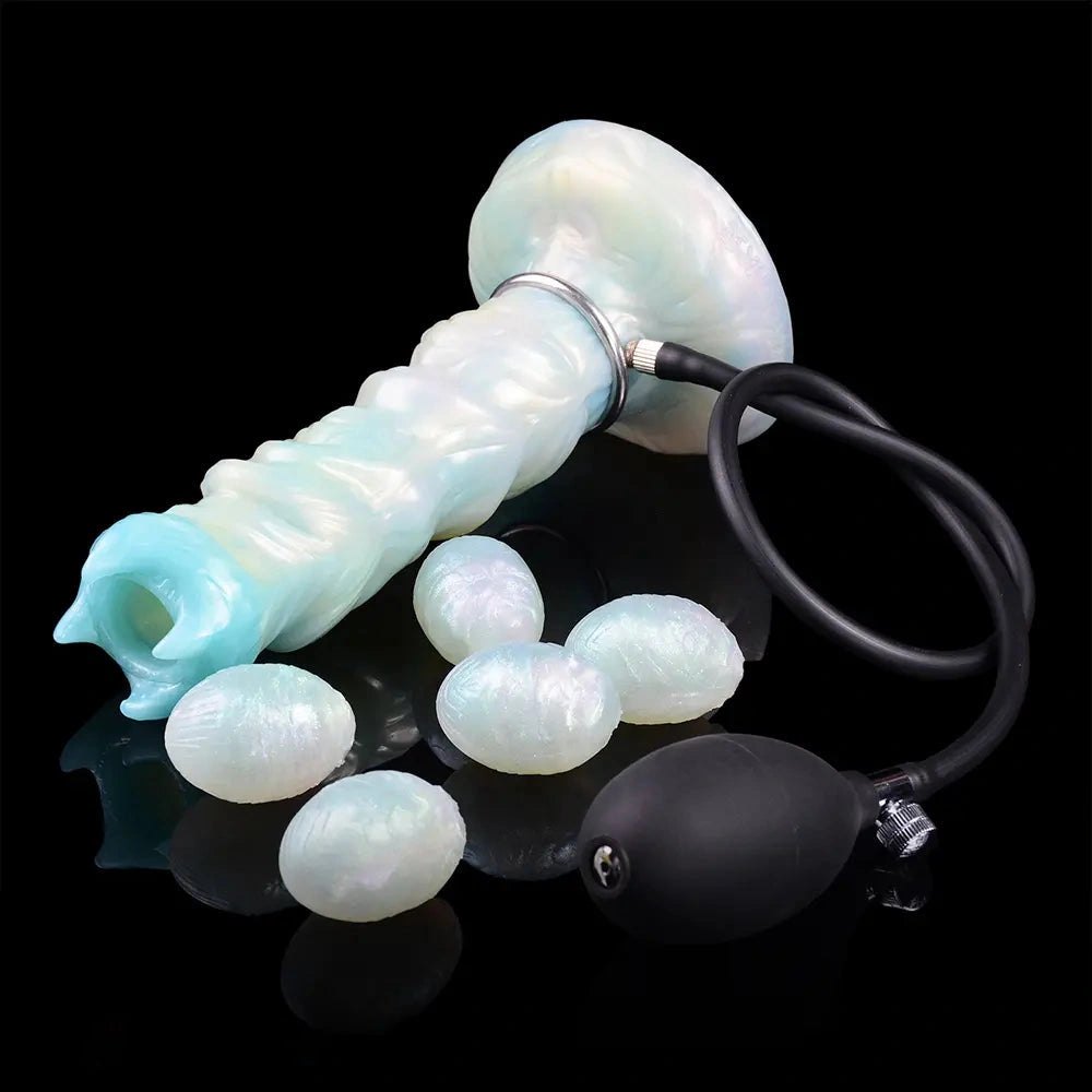 Ribbed iridescent fantasy dildo with spiked crown tip and suction cup base, photo 12
