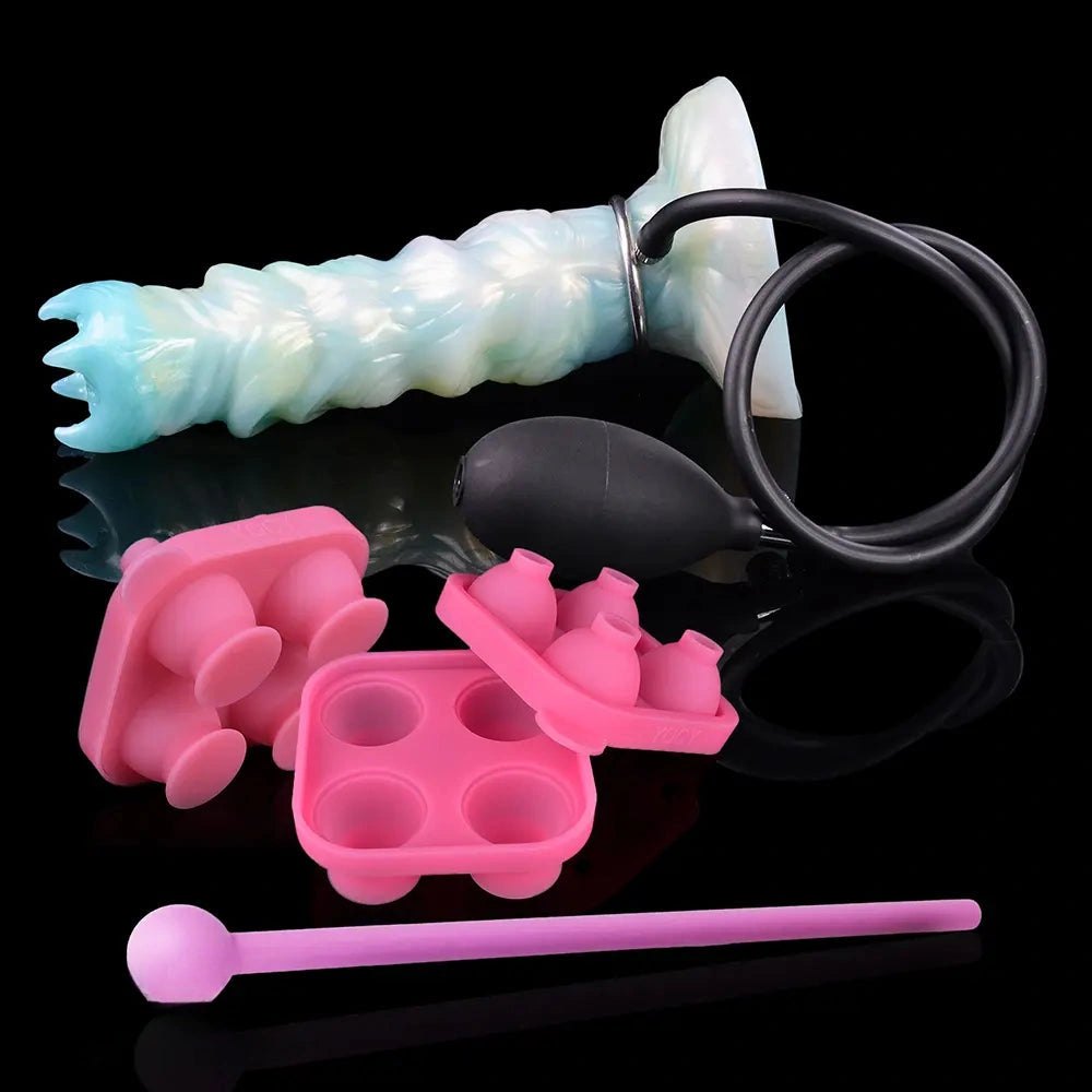 Ribbed iridescent fantasy dildo with spiked crown tip and suction cup base, photo 7