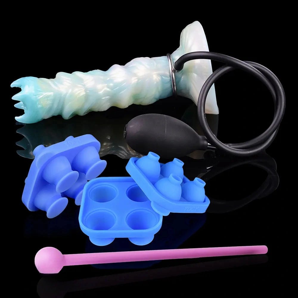 Ribbed iridescent fantasy dildo with spiked crown tip and suction cup base, photo 8