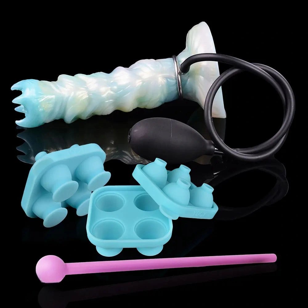 Ribbed iridescent fantasy dildo with spiked crown tip and suction cup base, photo 9